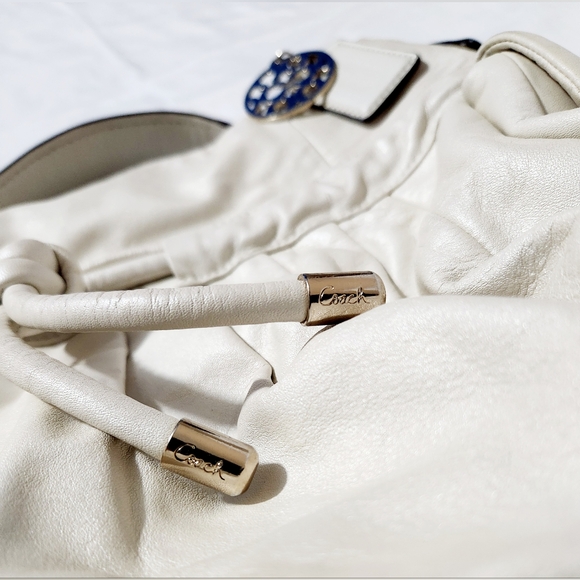 Coach Kristin Lyd Ed Ivory Color Leather Drawstring Hobo Shoulder Bag Handbag - Picture 10 of 12